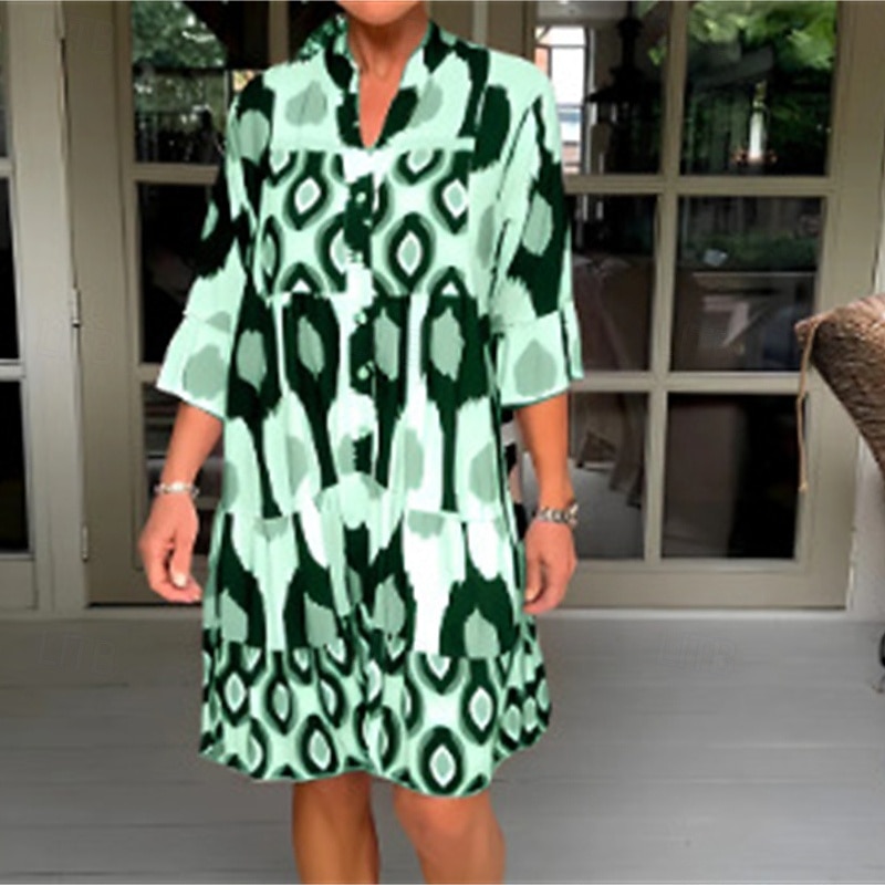 Women's Mini Dress Casual Dress Summer Dress Fashion Modern Daily Beach Weekend Regular Fit Geometric Half Sleeve V Neck Blue Brown Green Summer2