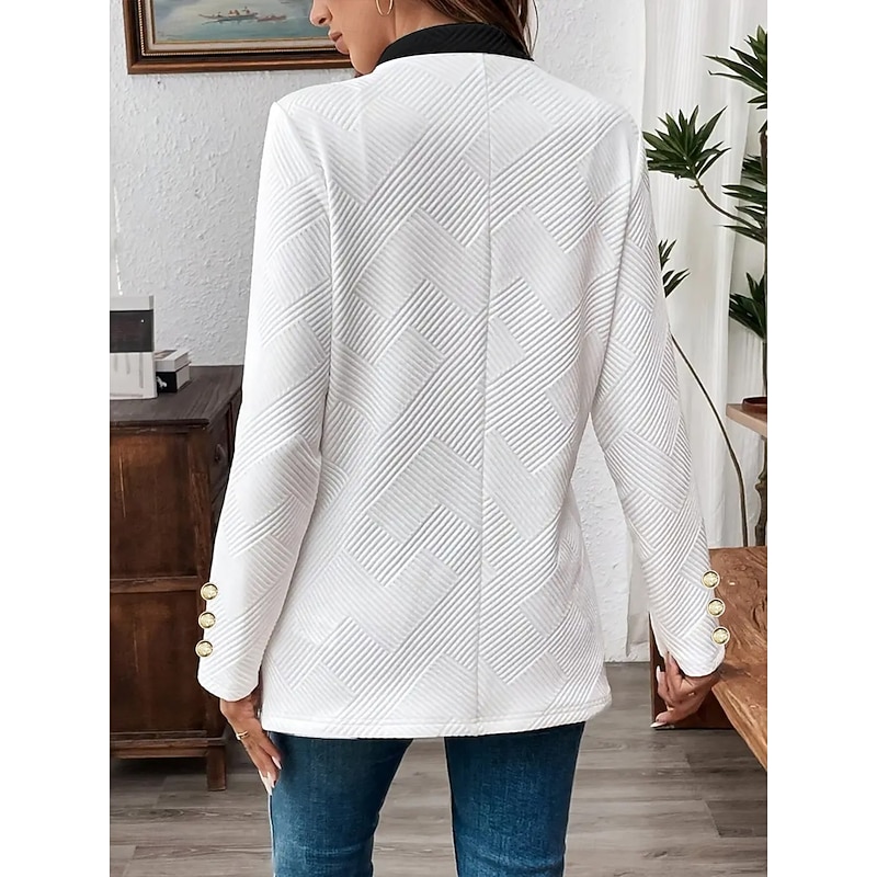 Women's Casual Jacket Comfortable Breathable Pocket Buttons Casual Plain Vacation Street Casual Daily Wear Single Breasted Regular Stand Collar Regular Fit Long Sleeve Outerwear Black White Spring2