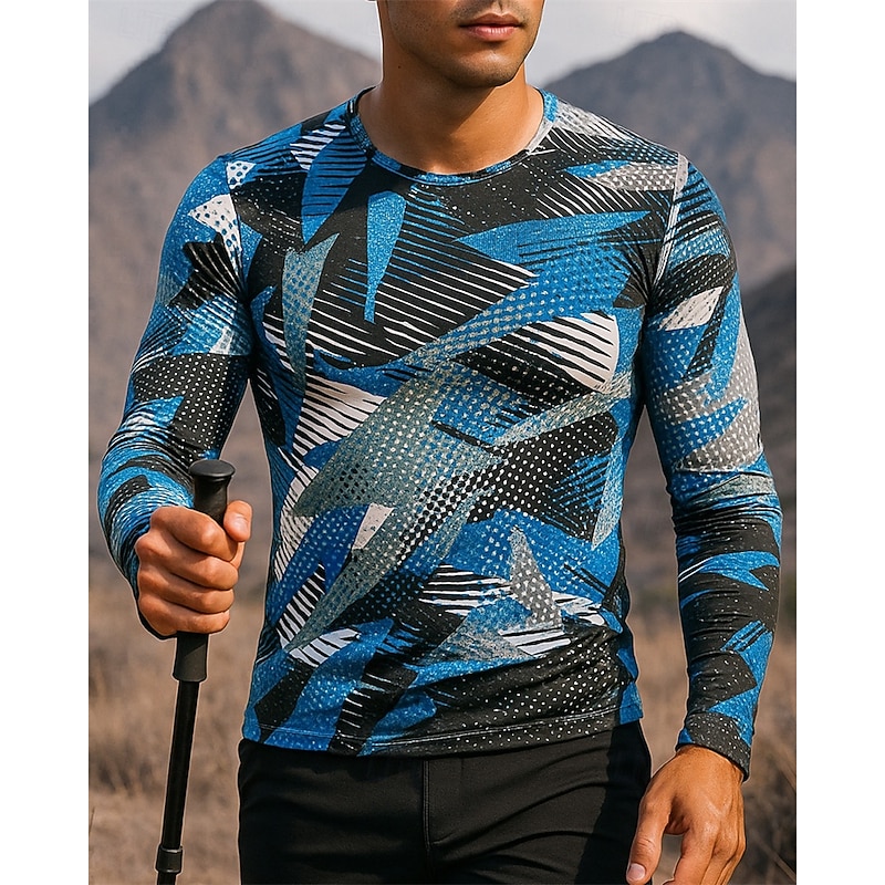 Men's Hiking top Tee shirt Long Sleeve Crew Neck Tee Tshirt Top Outdoor Quick Dry Lightweight Elastic Breathable Pullover Polyester Camo Royal Blue Blue Grey Tennis Golf Running4