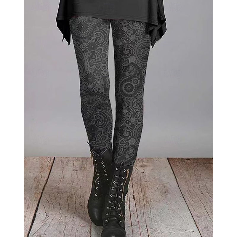 Women's Slacks Leggings Cozy Leggings Streetwear Casual Full Length Natural Flower Elastic Waist Print Comfy Outdoor Comfortable Outdoor Holiday Weekend Dark-Gray Camel Apricot Black Fall Regular Fit2