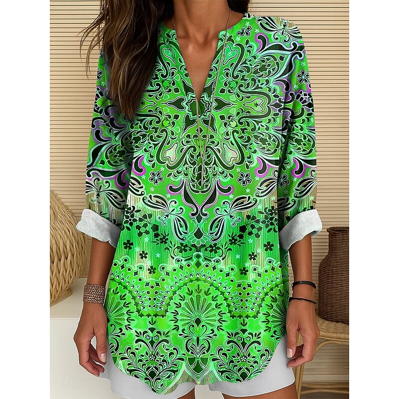 Women's Blouse Tunic V Neck Long Sleeve Boho Casual Tops Graphic Paisley Vintage Tropical Regular Tops Daily Wear Print Red Blue Purple Green4