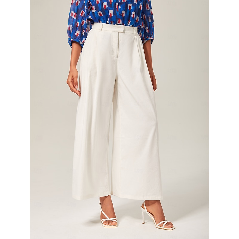 Breathable Linen Off-White Wide-Leg Pants2