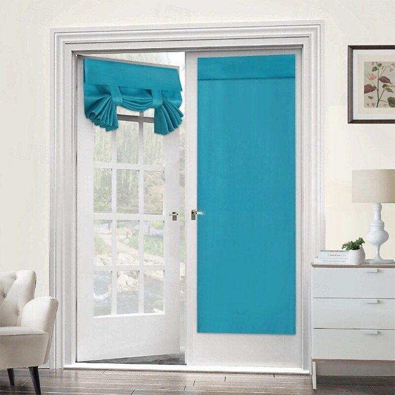 French Door Curtain No Punch Tape Top Blackout Door Curtain Pencil Pleat Light Filtering Functional Curtains for Office and Home2