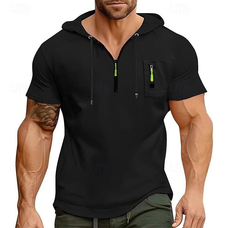 Men's Hoodie Quarter Zip Sweatshirt Black Navy Blue Blue Khaki Light Grey Hooded Plain Quarter Zip Sports & Outdoor Daily Holiday Polyester Streetwear Basic Casual Summer Clothing Apparel Hoodies2