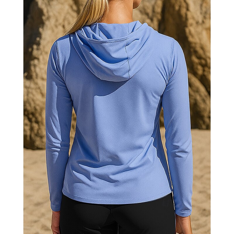 Women's Running Jacket Outdoor Jacket Pocket Hooded Long Sleeve Top Athleisure Fall Solid Colored Sun Protection Windproof Pilates Running Yoga Sportswear Activewear White Pink Blue2