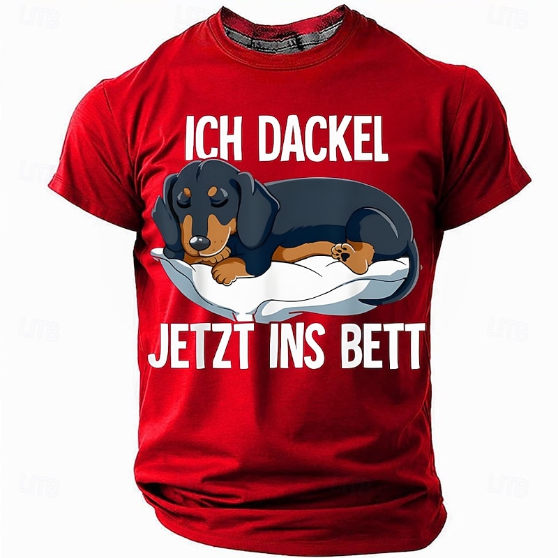 Men's T-Shirt | Funny Dachshund Sleeping Dog Graphic with 'Ich Dackel Jetzt Ins Bett' German Pun3