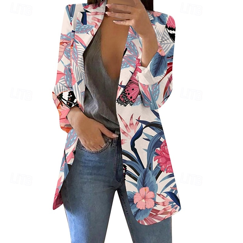 Women's Blazer Comfortable Print Elegant Fashion Casual Floral Going out Casual Daily Cardigan Regular Lapel Regular Fit Long Sleeve Outerwear Black Pink Sky Blue Spring Fall