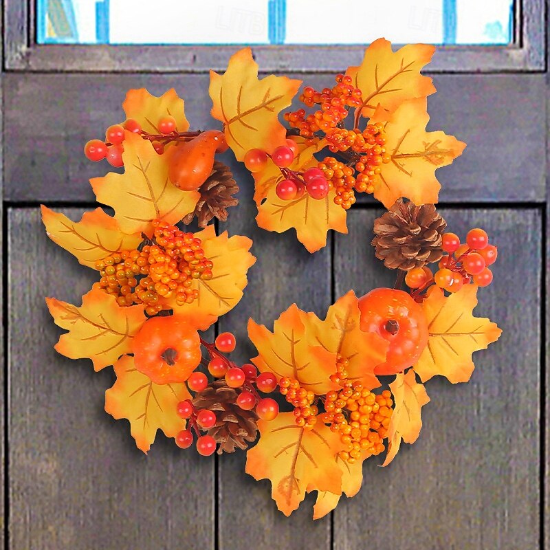 Fall Wreath for Front Door Thanksgiving Autumn Harvest Indoor Outdoor Decoration, Halloween Pumpkin Berry and Maple Leaf Grapevine Wreath Home Decor