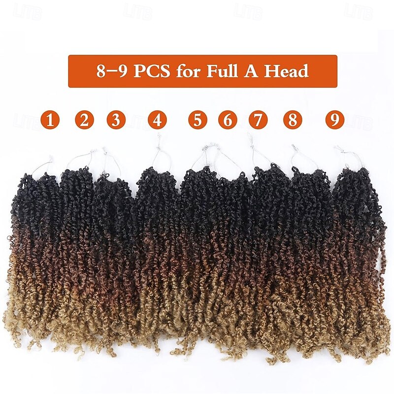 Crochet Hair Yaki Pre-looped Twist Brown Spring Mini Crochet Hair 8 Inch 9 Packs Passion Twist With Curls Synthetic Braiding Hair Extensions4
