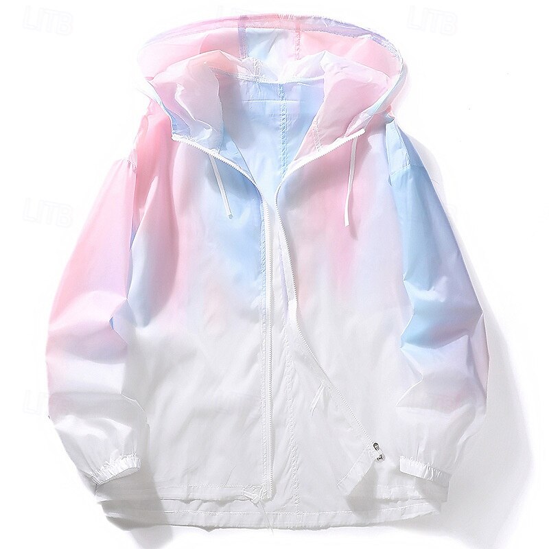 Men's Running Jacket Outdoor Jacket Full Zip Long Sleeve Outerwear Athletic Color Gradient Sun Protection Quick Dry Lightweight UV Cooling Tennis Golf Running Sportswear Activewear Pink Green Gray