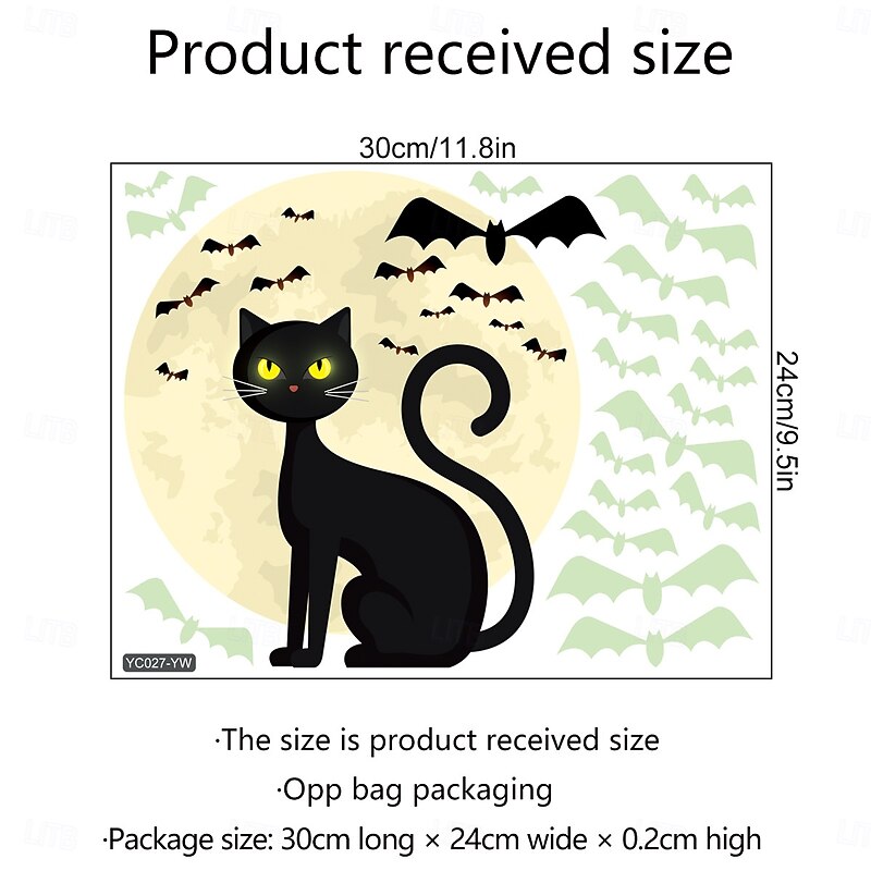 Halloween Decal Stickers Glow in The Dark Decoration, Luminous Bat and Cat Wall Stickers, Self-Adhesive Halloween Home Decor for Living Room and Bedroom3