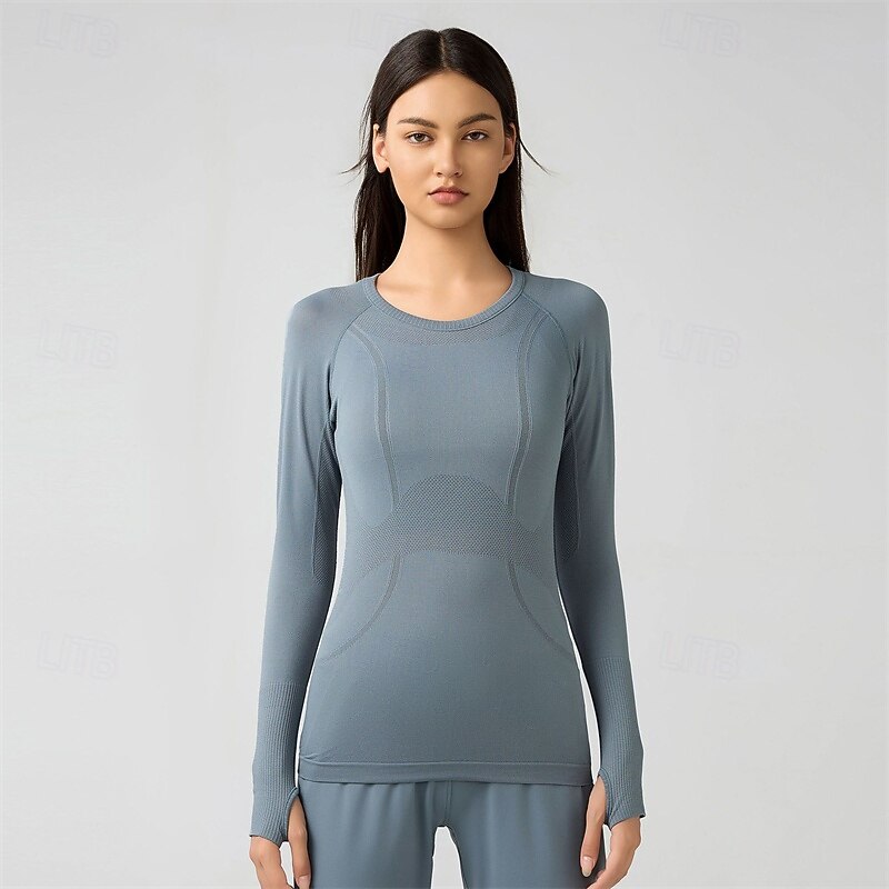 Women's Sports shirts Crew Neckline Stretchy Breathable Tight Fit Long Sleeve Sports Solid Color Top For Pilates Yoga Activewear4
