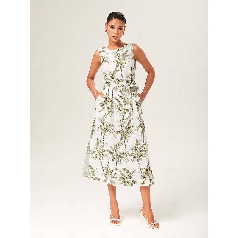 Linen-Like Sleeveless Midi Dress