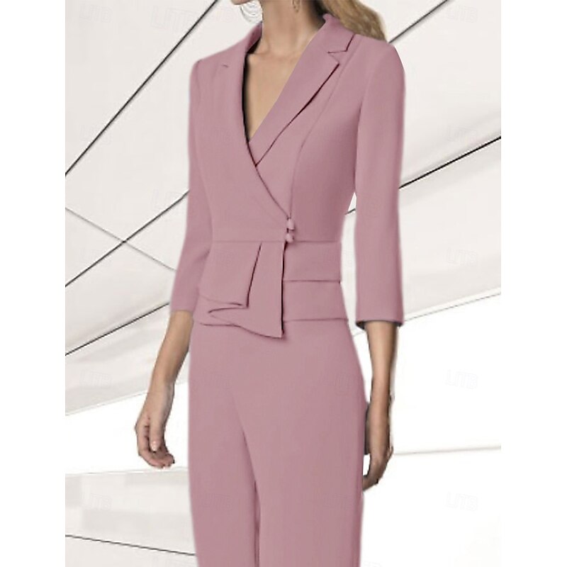 Women's Blazer Sport Coat Wedding Guest Chiffon Elegant 3/4 Length Sleeve Notched Lapels Single Breasted4