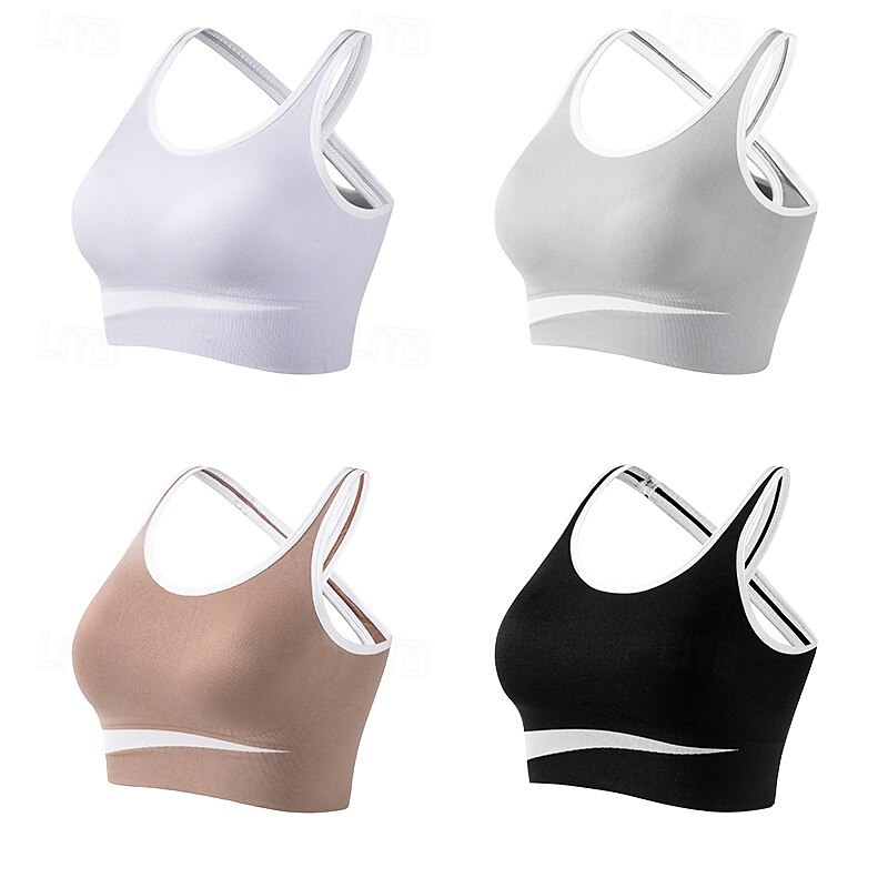 Women's Yoga Bra Sports Bra Pilates Bra Bra Top Push Up Seamless Anti-vibration Wireless Color Block Sport Activewear Black Purple Gym Zumba Running2