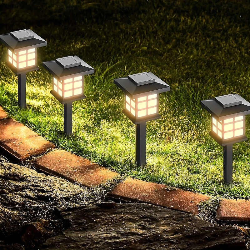 4PCS LED Solar Pathway Lights Outdoor Lights Waterproof Lawn Lights Garden Landscape Courtyard Terrace Driveway Decorative Lighting