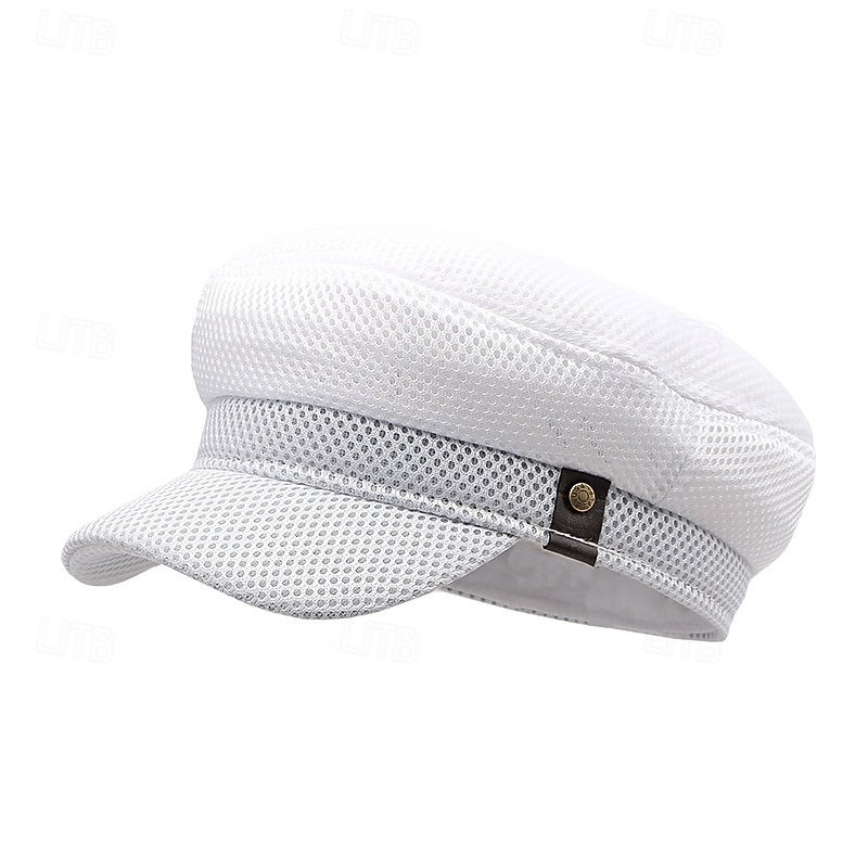 Men's Flat Cap Baseball Cap Sun Hat Trucker Hat Black White Polyester Mesh Fashion Casual Street Daily Plain Adjustable Sunscreen Breathable