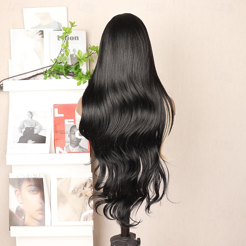 Synthetic Lace Wig Body Wave Style 30 inch Mixed Color Middle Part 13x6 Lace Front Wig Women's Wig Black & White4