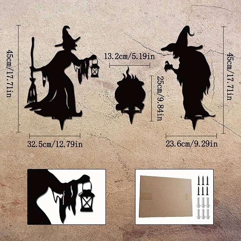 Festive Halloween Witches Metal Yard Art 3 Spooky Witches for Outdoor Decor - Battery-Free Landscaping Stakes Metal Garden Decoration4