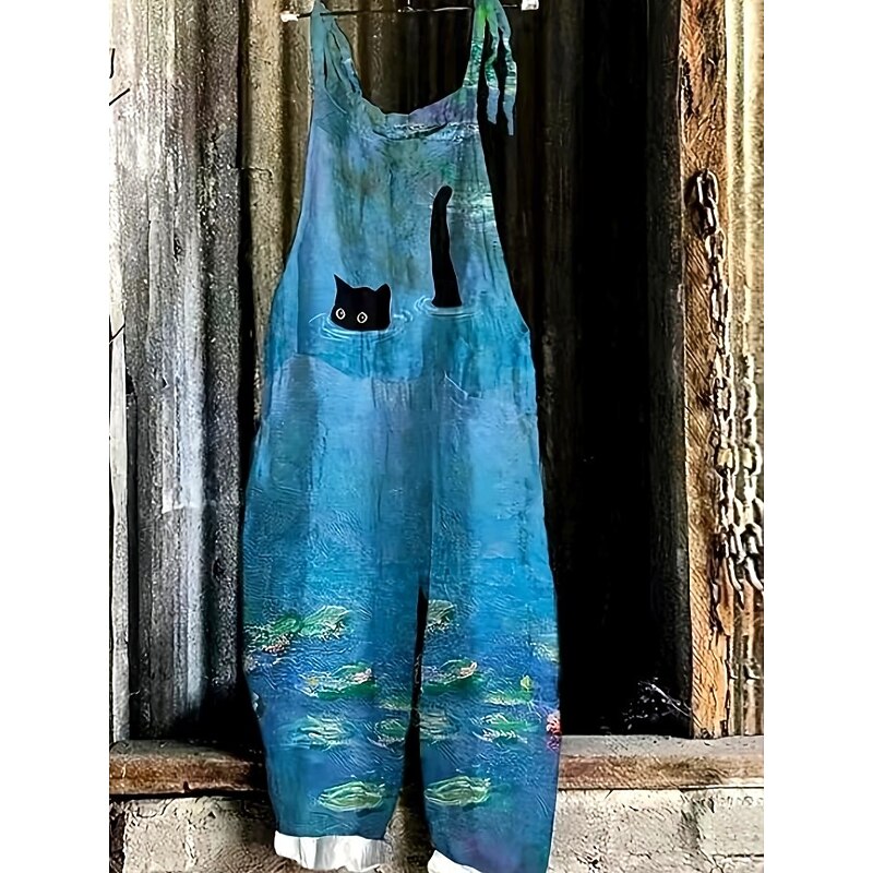 Women's Overalls Vacation Vintage Ethnic Style Long High Waist Animal Color Block Drawstring Inelastic Formal Vacation Street White Blue Light Slate Gray Summer Spring Fall Loose Fit2