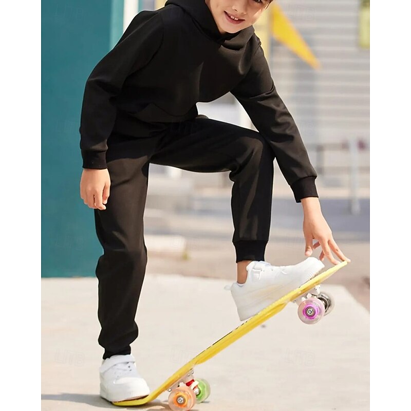 Boys' 3D Solid Color Hoodie & Sweatpants Set Sports Suit Tracksuits Long Sleeve Spring Fall Daily Basic Casual Kids 4-12 Years Hooded Outdoor Vacation Sports Tailored Fit