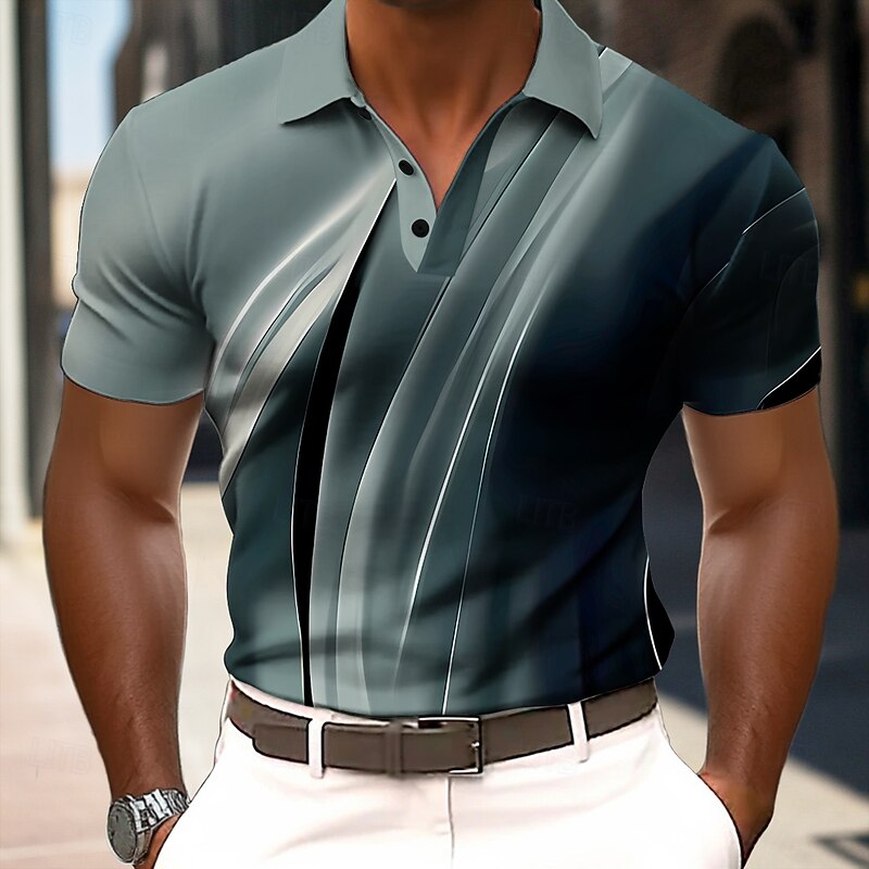 Men's Abstract Geometic Polo Short Sleeve Polo Shirts Lapel Business Casual Athleisure 3D Print Buttons Summer Blue Purple Gold4