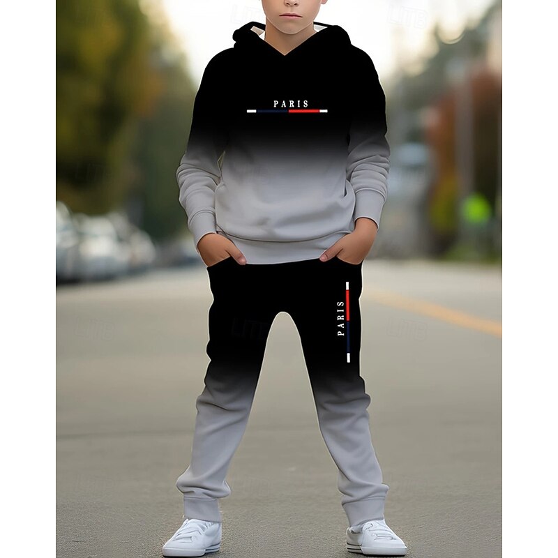 Boys' 3D Color Gradient Hoodie & Sweatpants Set Sports Suit Tracksuits Long Sleeve Spring Fall Daily Basic Casual Kids 4-12 Years Hooded Outdoor Vacation Sports Tailored Fit4