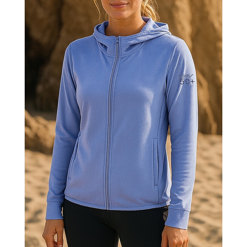 Women's Running Jacket Outdoor Jacket Pocket Hooded Long Sleeve Top Athleisure Fall Solid Colored Sun Protection Windproof Pilates Running Yoga Sportswear Activewear White Pink Blue