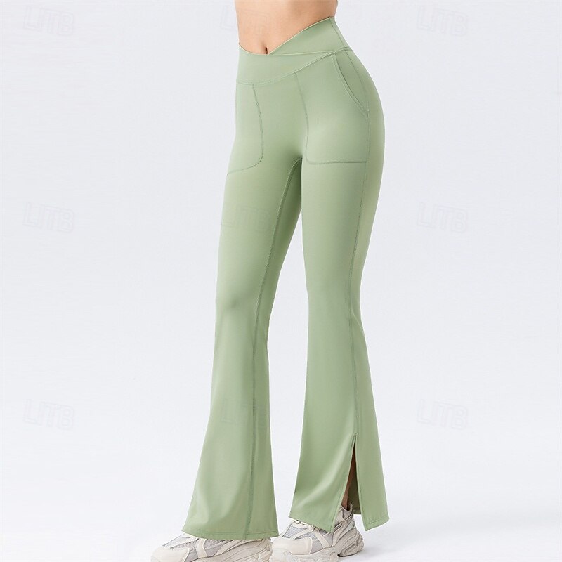 Women's fitness pants Pilates Pants Yoga Pants Flared Lightweight High Waist Pilates Gym Zumba Bottoms Solid Color Black Dark Gray Brown Fall Sports Activewear Micro-elastic4