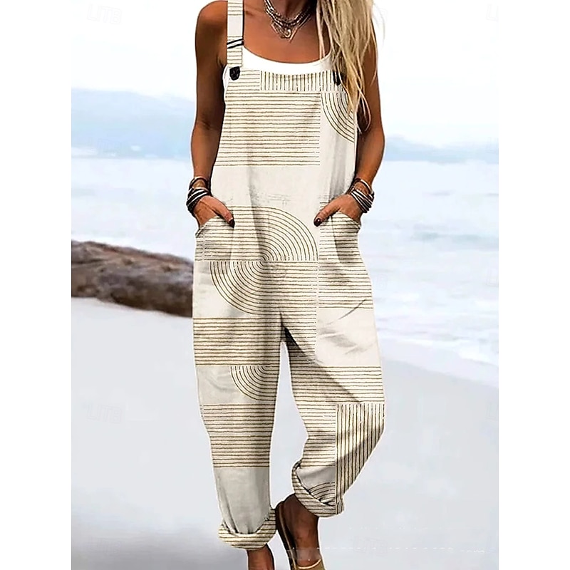 Women's Dungarees Active Graphic Sleeveless Drawstring Vacation Street Loose Fit Black Khaki Summer