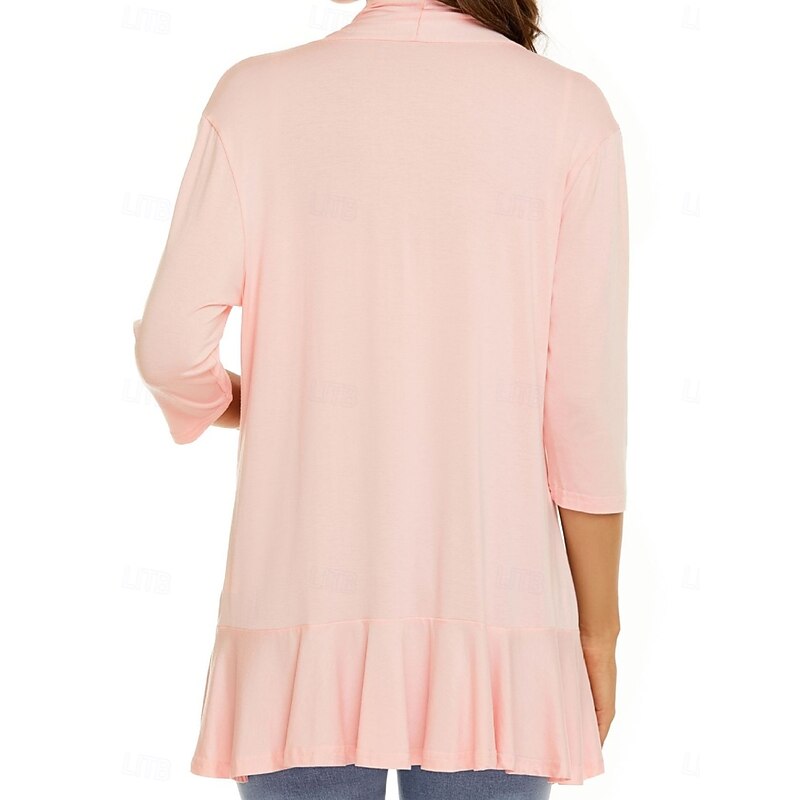 Women's Casual Jacket Breathable Comfortable Ruffle Casual Plain Vacation Street Casual Daily Wear Open Front Regular Collarless Regular Fit Long Sleeve Outerwear White Pink Navy Blue Summer Spring4