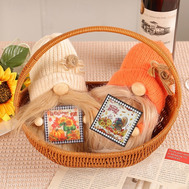 Fall Gnome Thanksgiving Autumn Harvest Decoration, Knitted Plush Doll with Hat, Cartoon Figurine, Tabletop Figurine4