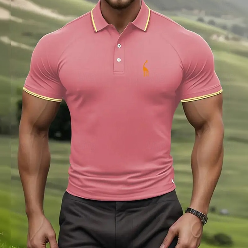 Men's Animal Polo Short Sleeve Turndown Casual Daily Sports & Outdoor Athleisure Buttons Summer Robin's Egg Blue Black Pink2