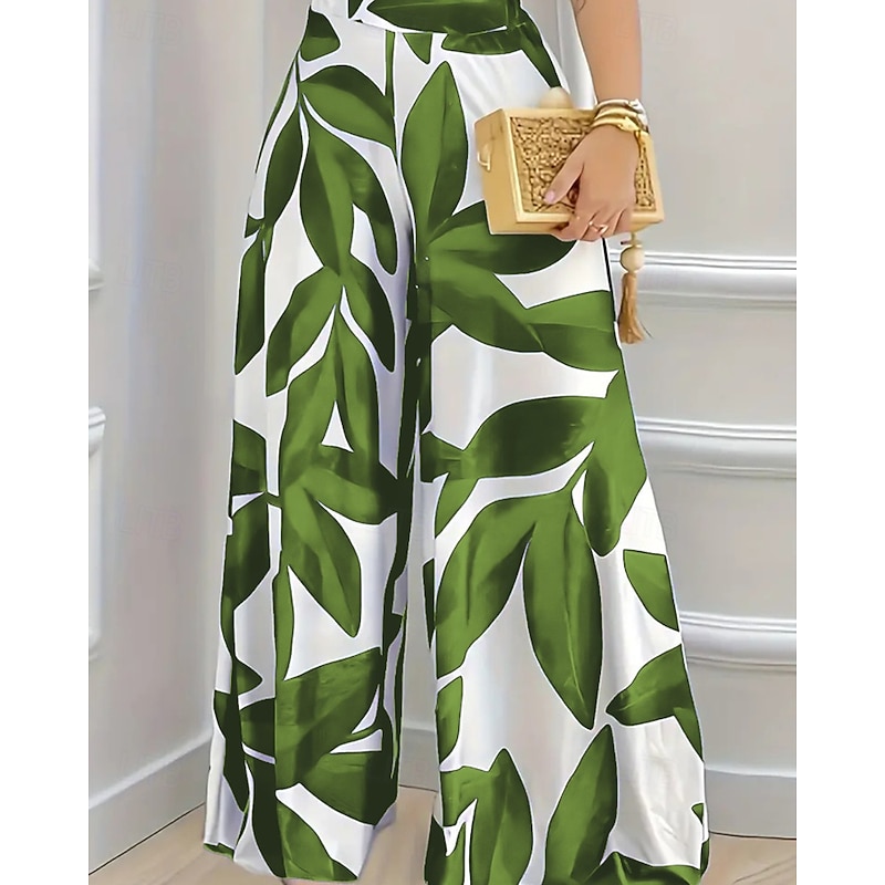 Women's Slacks Palazzo Pants Streetwear Casual Full Length Natural Flower Printing Comfy Outdoor Comfortable Street Going out Deep Purple Magenta Earth Yellow Grey Fall Regular Fit4