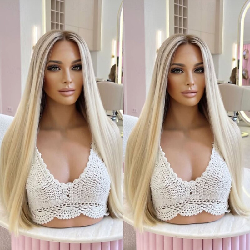 Remy Human Hair 5x5 Closure 13x4 Lace Front Wig Middle Part Brazilian Hair Straight Blonde Wig 130% 150% Density with Baby Hair Ombre Hair 100% Virgin Glueless Pre-Plucked For Women Long Human Hair3