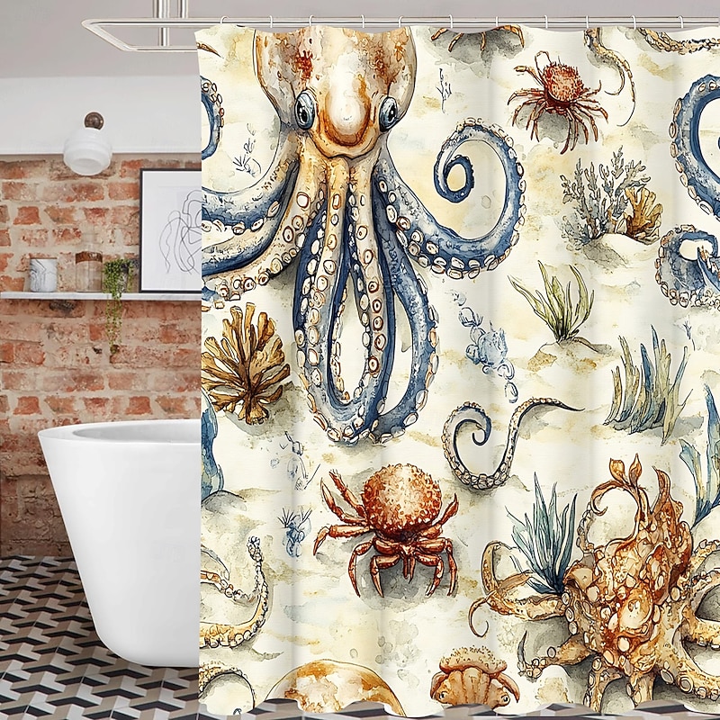 Ocean Animal Turtle Shower Curtain with Hooks for Bathroom Shower Curtain  Bathroom Decor Set Polyester Waterproof 12 Pack Plastic Hooks