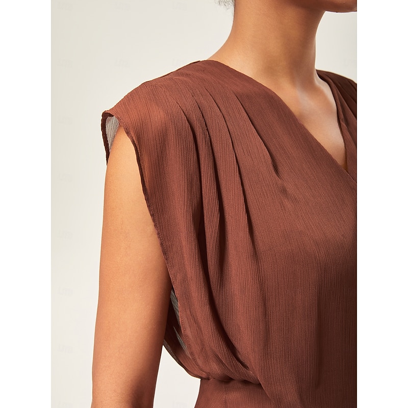 Women's Top V Neck Asymmetric Sleeveless Chiffon Soft Lining Inverted Pleat Fluid Hem Casual Elegant Spring Summer Fall4