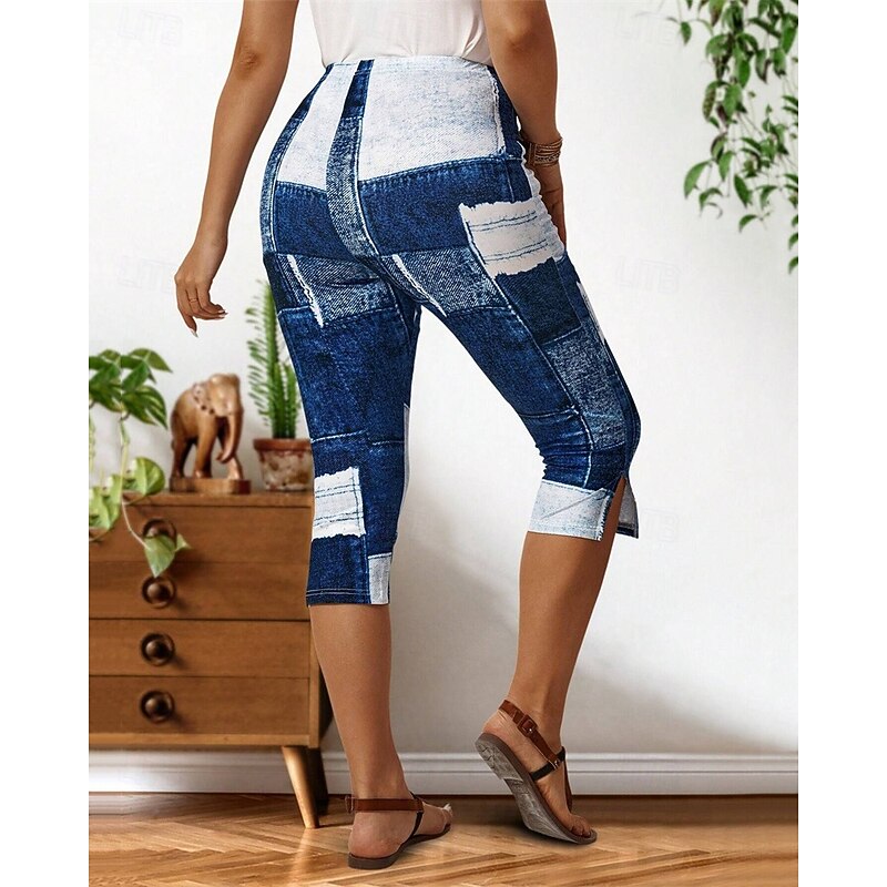 Women's Capri Pants Leggings Cozy Leggings Casual Athleisure Calf-Length High Waist Plaid Elastic Waist Breathability Stretchy Vacation Street Daily Wear Pink Blue Dark Gray Summer Spring Regular Fit2