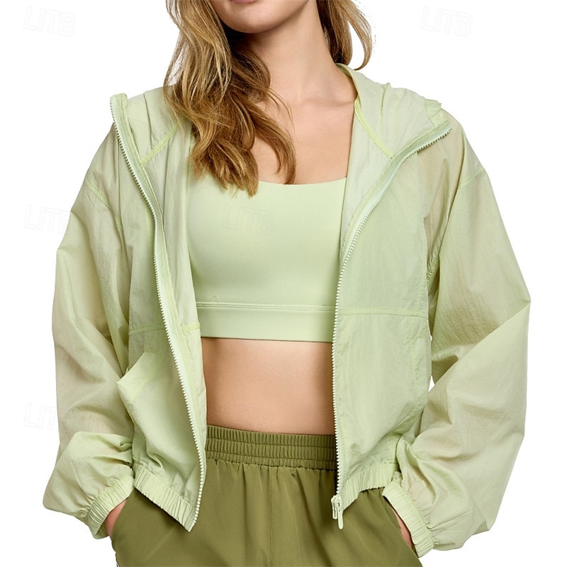 Women's Sport Jacket Sun Protection Windproof Lightweight Long Sleeve Sports Solid Color Jacket For Pilates Running Yoga Activewear