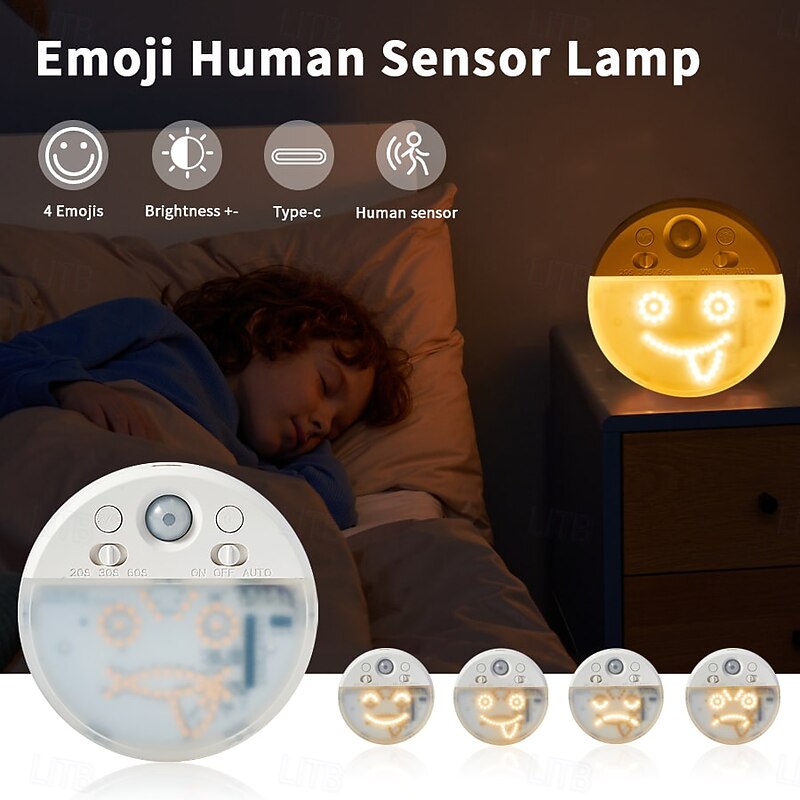 1pc Sensor Lights Usb Charging Portable Emoticon Light With Multi Expression Transformation Intelligent Sensing Wall Lamp Fun And Creative Lighting Suitable For Bedrooms Corridors Stairwells Entrances Desks.2