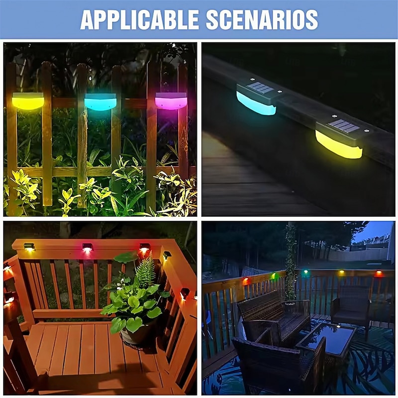 RGB LED Solar Deck Light Outdoor Waterproof Garden Step Lamp Patio Stairs Railing Courtyard Fence Decor Lighting Cold/Warm White  1PC3