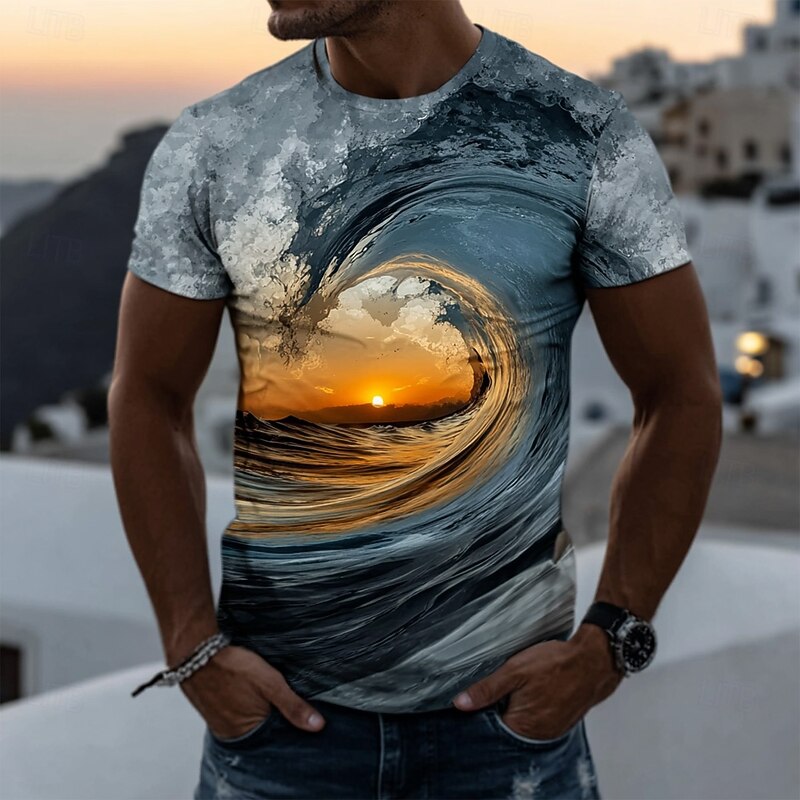 Men's Ocean 3D T Shirt Short Sleeve T shirt 3D Print Crew Neck Shirt Fashion Exaggerated Daily Party Street Casual Blue 1# Blue Summer Spring Clothing Apparel S M L XL XXL XXXL2