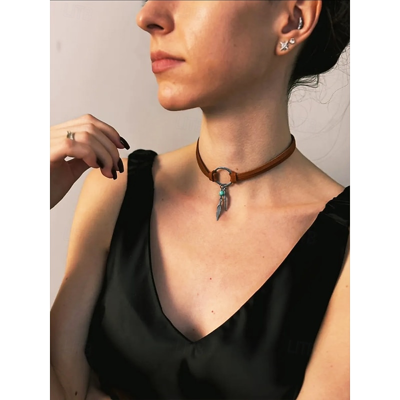 Women's Boho Feather Charm Choker Necklace – Faux Suede Leather Strap with Turquoise Bead, Adjustable Festival Jewelry for Free-Spirited Teens & Adults, Ideal for Summer Outings, Concerts3