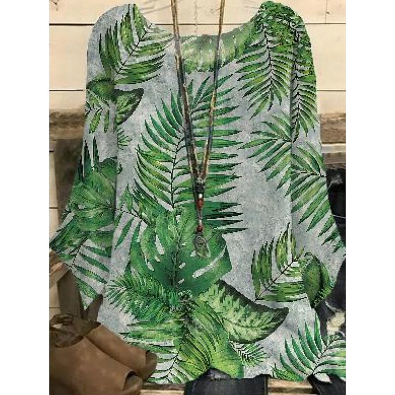 Women's Shirt Floral Geometric Vintage Daily 3/4 Length Sleeve Crew Neck Regular Tops Daily Holiday Print Navy Blue Blue Purple Green Summer