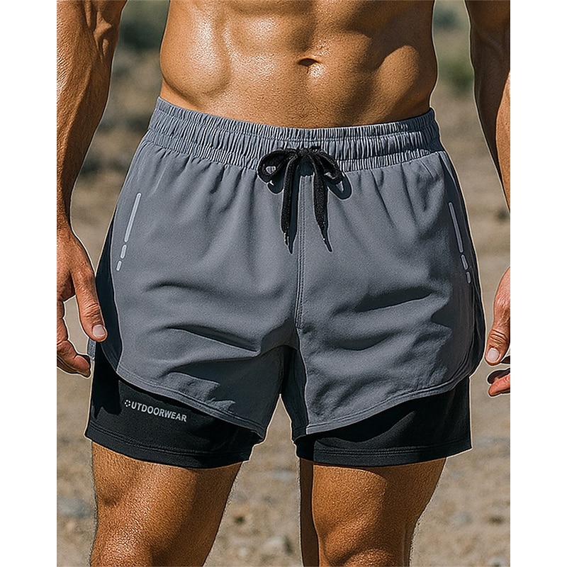 Men's Running Shorts With Tights Elastic Waistband Shorts Sports & Outdoor Casual Breathable Quick Dry Lightweight Elastic Tennis Golf Running Regular Fit Sportswear Activewear Color Block Black Gray