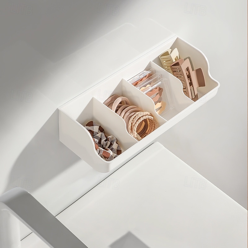 Wall-Mounted 4-Grid Organizer Box, Transparent No-Drill Storage Case for Jewelry, Cosmetics, and Small Accessories2