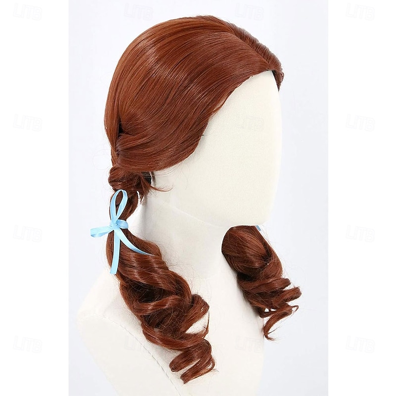 Wig for Kids Girls Reddish Brown Long with Braids Cosplay Halloween Costume Wigs3