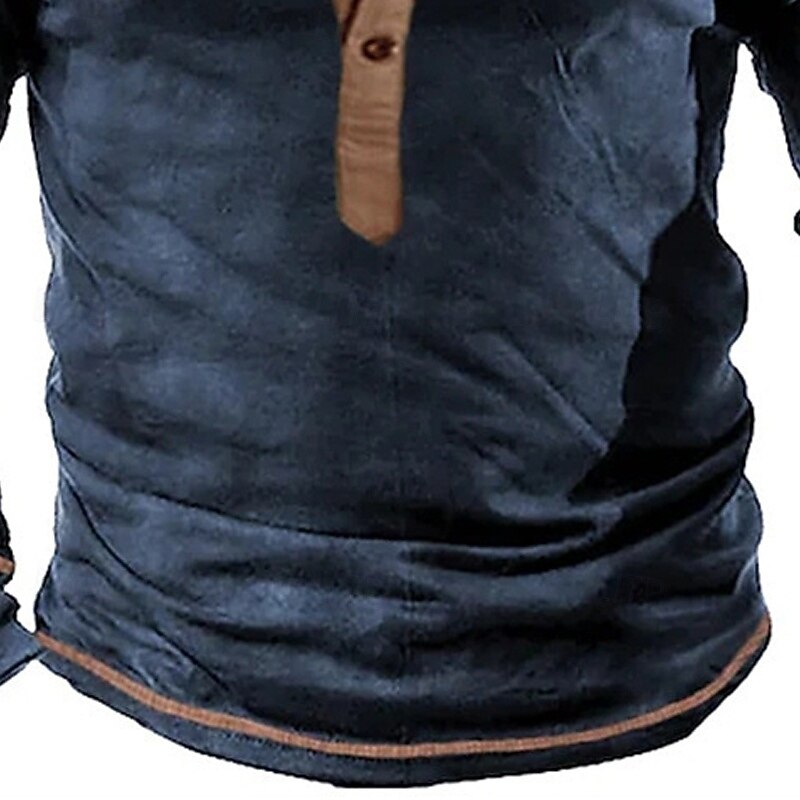 Men's T Shirt Henley Shirt Tee Tee Top Long Sleeve Henley Spring Fall Plain Fashion Designer Basic Patchwork Vacation Street Going out Navy Blue Top Tee for Men3