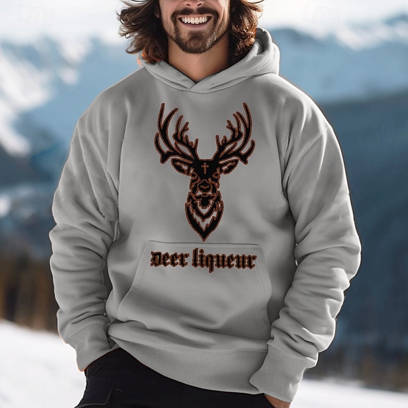 Men's Deer Hoodie Long Sleeve Sweatshirt Oktoberfest Vintage Retro Festival Design Autumn-Winter Collection Orange Brown Green Color Options Designer Graphic Print S M L Sizes Available