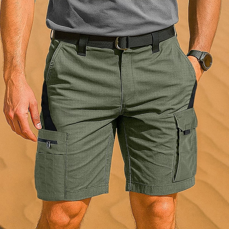 Men's Tactical Shorts Cargo Shorts Shorts Buttons Multi Pocket Color Block Comfort Wearable Knee Length Outdoor Casual Daily Vacation Fashion Black Green